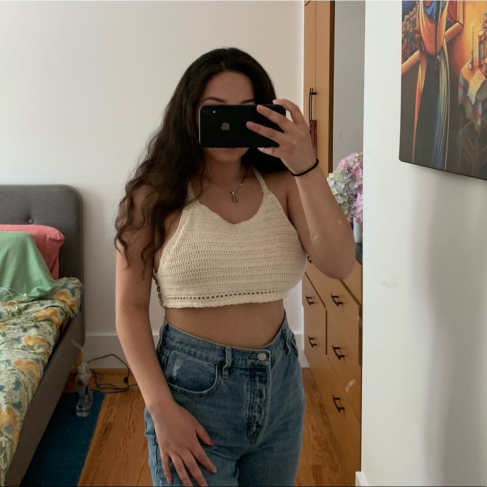 White Crochet Crop Top M/L
